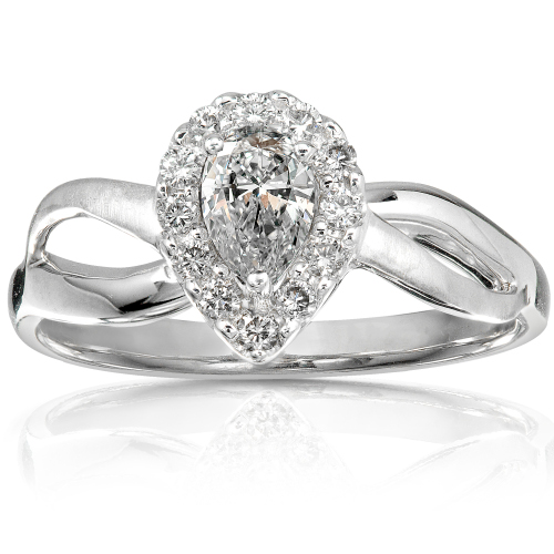 Pear Shape Diamond Ring in 14k White Gold 3/8ct TW